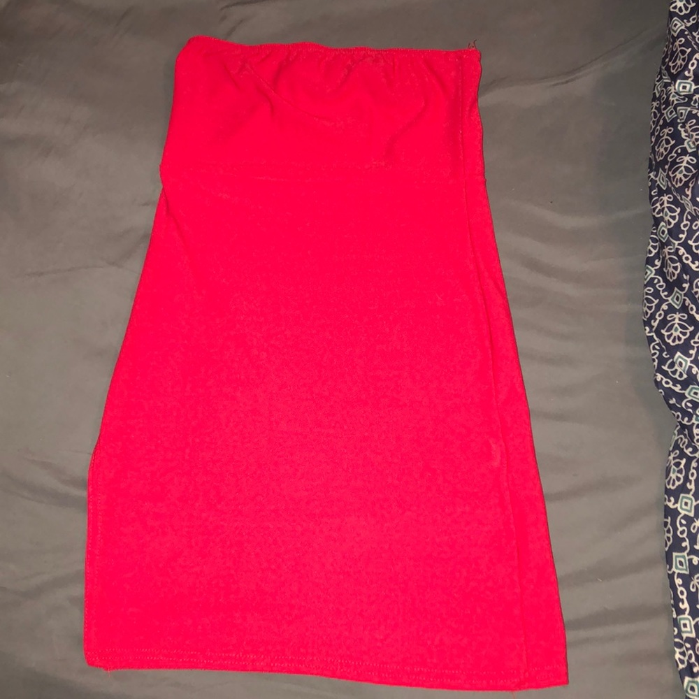 Red Strapless Minidress with Side Slit